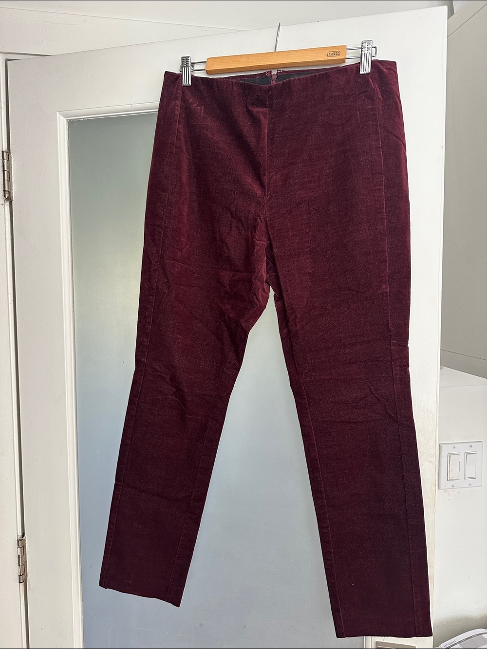Theory Navalane Velvet High-waisted Casual Skinny Stretch Burgundy Pants Size 10